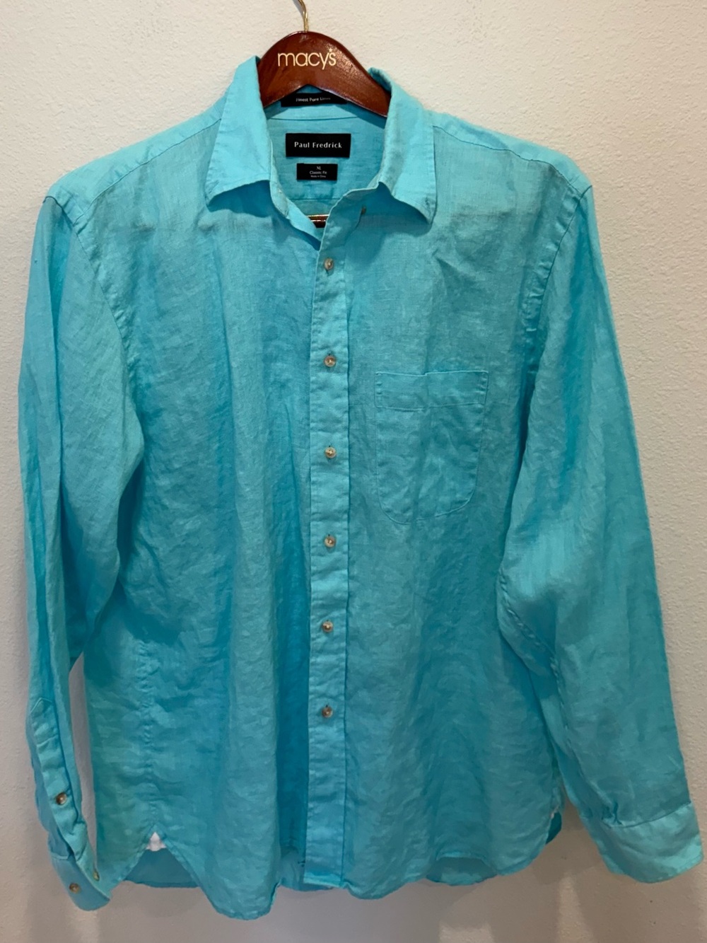 💯 Linen Paul Fredrick Men's Aqua Linen Button-Down Shirt - Bright Aqua